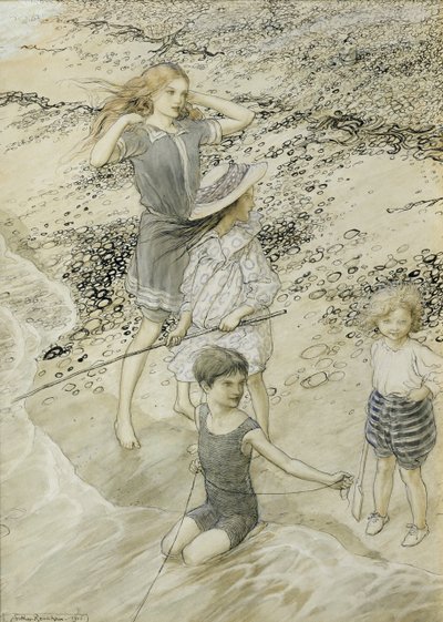 Vier Kinder am Strand, 1910 von Arthur Rackham